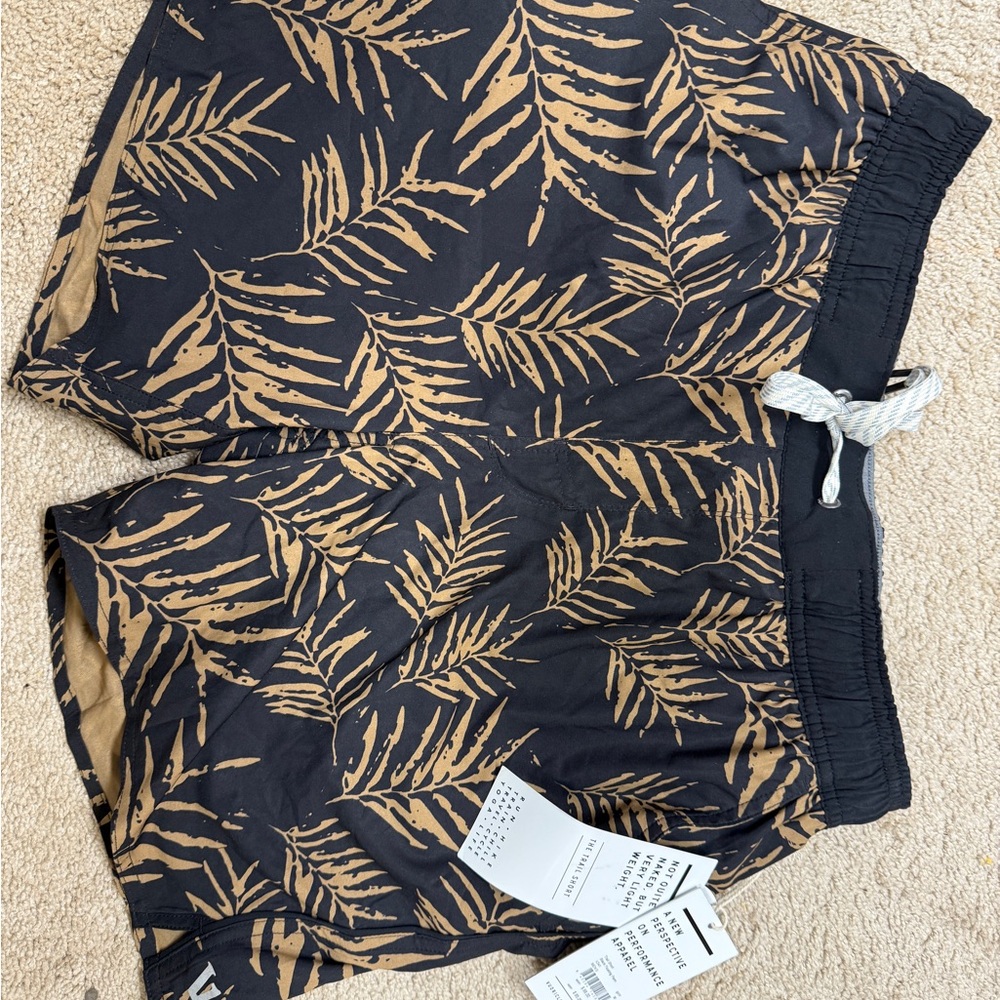 Vuori Black and Tan Leaf Print Shorts - Medium